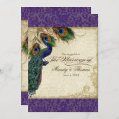 Invitation Peacock & Feathers Mariage formel Inviter violet (Devant / Derrière)
