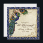 Invitation Peacock & Feathers Marine Blue Lace Mariage Carré<br><div class="desc">FORMAT D'INVITATION carré - Cette collection de mariages d'inspiration vintage antique dispose d'une suite complète de produits et peut être créée de plusieurs manières colorées. Cette conception consiste en un paon majestueux sur une branche d'arbre élément d'art vintage superposé trois plumes de paon et sur une gravure d'ange, tourbillons, écriture...</div>