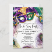 Invitation Peacock Feathers Masque Mardi Gras Masquerade Part (Devant)