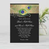 Invitation Peacock Feathers or n Black Modern Jewel Swirl (Debout devant)