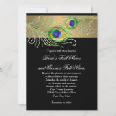 Invitation Peacock Feathers or n Black Modern Jewel Swirl (Devant)
