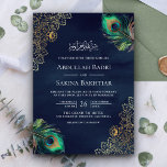 Invitation Peacock Feathers QR Code Marine bleu Mariage musul<br><div class="desc">Éblouissez vos invités avec cette élégante invitation de mariage islamique tout en un avec de belles plumes de paon et de la dentelle complexe avec QR Code pour RSVP en ligne. Ajoutez simplement les détails de votre événement sur ce modèle facile à utiliser pour en faire une invitation unique.</div>