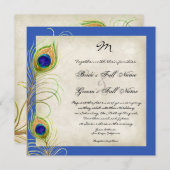 Invitation Peacock Feathers Royal Blue Wedding Invite (Devant / Derrière)