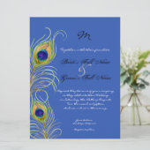 Invitation Peacock Feathers Royal Cobalt Blue Wedding Invite (Debout devant)