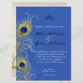 Invitation Peacock Feathers Royal Cobalt Blue Wedding Invite (Devant / Derrière)