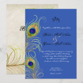 Invitation Peacock Feathers Royal Cobalt Blue Wedding Invite (Devant / Derrière)