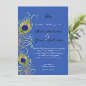 Invitation Peacock Feathers Royal Cobalt Blue Wedding Invite (Debout devant)