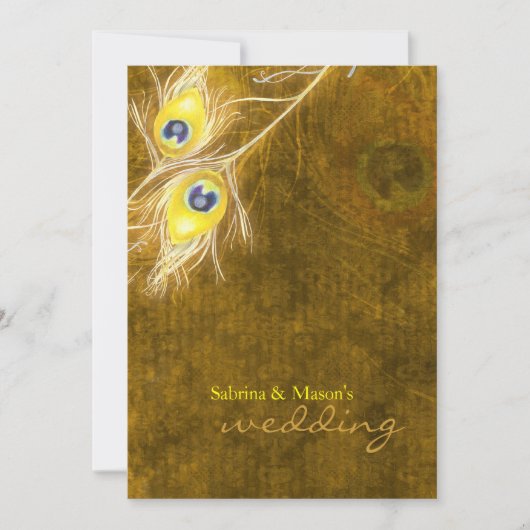 Invitation Peacock Feathers Rustic Fall Brown Mariage (Devant)