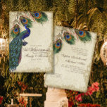 Invitation Peacock & Feathers Thé Mariage officiel<br><div class="desc">SÉLECTION DU PAPIER : Ceci est montré sur "papier de base", un autre grand choix serait "glace métallique" qui est une surface brillante blanche et percée. Il serait également magnifique sur le lin "Champagne Metallic", feutre ou l'un des autres choix. PALETTE DE COULEUR : bleu aqua, bronze, bleu royal crème,...</div>