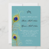 Invitation Peacock Feathers Turquoise Bleu Élégant Mariage In (Devant)
