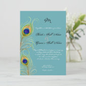 Invitation Peacock Feathers Turquoise Bleu Élégant Mariage In (Debout devant)