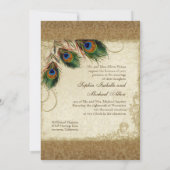 Invitation Peacock & Feathers Vintage Gold Look Damask Swirl (Dos)