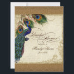 Invitation Peacock & Feathers Vintage Gold Look Damask Swirl<br><div class="desc">SÉLECTION DE PAPIER: Ceci est montré sur "papier de base", un autre grand choix serait "glace métallique" qui est une surface blanche et brillante perle. Il serait également magnifique sur le lin "Champagne Metallic", feutre ou n'importe lequel des autres choix. PALETTE DE COULEUR: or métallique, tan, bleu royal crème, vert...</div>