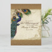 Invitation Peacock & Feathers Vintage Gold Look Damask Swirl (Debout devant)