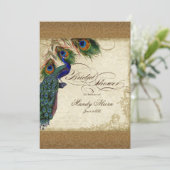 Invitation Peacock & Feathers Vintage Gold Look Damask Swirl (Debout devant)