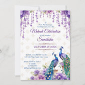 Invitation Peacock fleurs violettes Mehndi mariage indien (Devant)