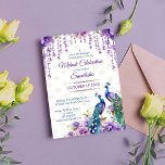 Invitation Peacock fleurs violettes Mehndi mariage indien<br><div class="desc">Mariage indien Mehndi éditable invitations modèle instantanées téléchargement numérique. Deux beaux paons violet fleurs de jasmin glyteria suspendus fleurs et guirlandes mehndi invitation modèle</div>