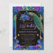 Invitation Peacock floral bleu et violet 21e anniversaire (Devant)