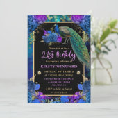 Invitation Peacock floral bleu et violet 21e anniversaire (Debout devant)