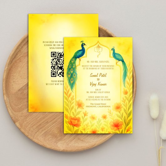 Invitation Peacock Floral Indien Hindu Mariage QR Code