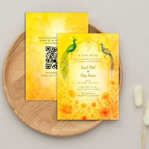 Invitation Peacock Floral Indien Hindu Mariage QR Code