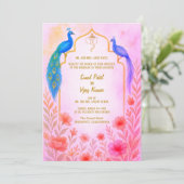 Invitation Peacock Floral Indien Hindu Mariage QR Code (Debout devant)