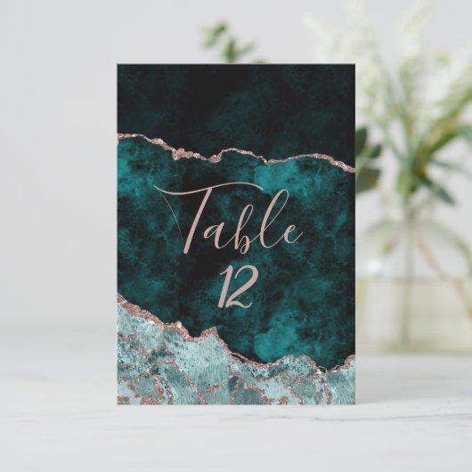 Invitation Peacock Green & Rose Gold Table Numéro Siège (Debout devant)
