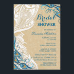 Invitation Peacock Lace Elégance 2 Fête des mariées<br><div class="desc">Elégant Peacock et dentelle avec une ambiance Art Nouveau. Jolie Aqua et tons turquoises avec panneau latéral défilé blanc. Arrière - plan est un ton délicat sur la dentelle de ton fleurie sur sable arrière - plan. Cette invitation à la douche nuptiale fait partie de la collection Peacock Lace Elegance...</div>