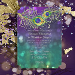 Invitation Peacock Mariage Bijoux Plumes Bokeh<br><div class="desc">Vous voulez un Faire-part de mariage élégant et festif Peacock Feather Themes Party qui est classe et belle? Cette conception est faite de plumes de paon aquarellées à la main, ornées de bijoux en diamant dessinés graphiquement (NOTA : il s'agit d'une invitation à plat il n'y a pas de vrais...</div>