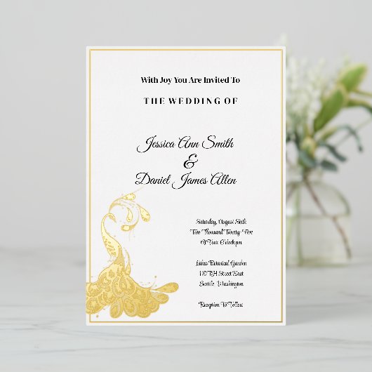 Invitation Peacock Mariage Foil (Debout devant)