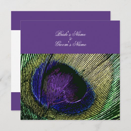 Invitation Peacock n violet thème mariage - Créez votre propr (Devant / Derrière)