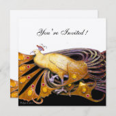 Invitation PEACOCK noir, jaune blanc champagne métallique (Devant / Derrière)