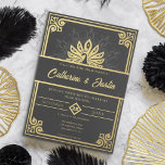 Invitation Peacock or et Mariage noir Art déco moderne<br><div class="desc">Inspiré par l'époque Art déco glamour. Cette invitation conviendra parfaitement aux couples à la recherche d'un mariage classique et élégant. Le point central est un paon magnifique, symbolisant la beauté et l'abondance. Contre un arrière - plan noir sophistiqué, les riches accents dorés apportent une touche de luxe et de sophistication....</div>