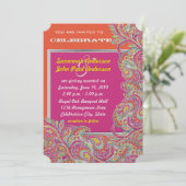 Invitation Peacock Paisley Tangerine Mustard Jaune Fuchsia (Debout devant)