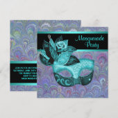 Invitation Peacock Paisley Turquoise Blue violet masquerade P (Devant / Derrière)