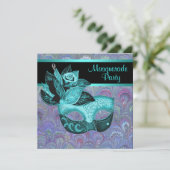 Invitation Peacock Paisley Turquoise Blue violet masquerade P (Debout devant)