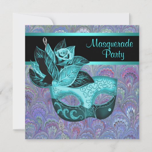 Invitation Peacock Paisley Turquoise Blue violet masquerade P (Devant)