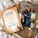 Invitation Peacock Palm Garden Mariage photo indien<br><div class="desc">Célébrez votre journée spéciale avec notre Faire-part de mariage en terre cuite indienne Peacocks Floral Garden. Doté de motifs floraux complexes,  de motifs paons vibrants et de riches tons de terre cuite,  il allie à merveille tradition et élégance.</div>