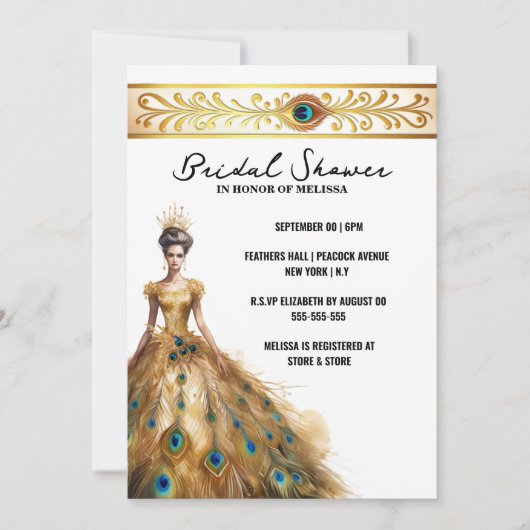 Invitation Peacock plumes mariage robe nuptiale douche (Devant)