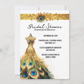 Invitation Peacock robe de plumes élégant or blanc turquoise (Devant)