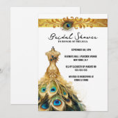 Invitation Peacock robe de plumes élégant or blanc turquoise (Devant / Derrière)