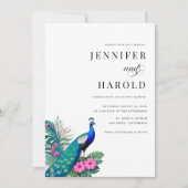 Invitation Peacock Tropical Floral QR Code tout en un Mariage (Devant)