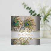 Invitation Peacock Turquoise Blue Gold Elegant Party (Debout devant)