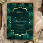 Invitation Peacock Turquoise foncé plumes Mariage musulman<br><div class="desc">Éblouissez vos invités avec cette élégante invitation de mariage islamique mettant en vedette un beau motif de plumes et 'Bismillah' en calligraphie arabe. Ajoutez simplement les détails de votre événement sur ce modèle facile à utiliser pour en faire une invitation unique.</div>