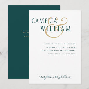 Invitation Peacock Turquoise Green Gold Ampersand