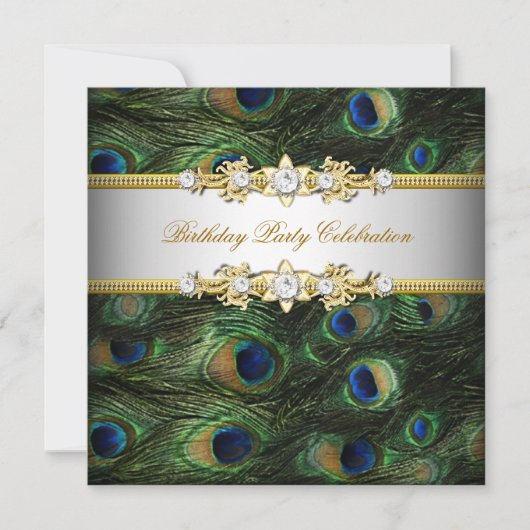 Invitation Peacock Vert Bleu Or Blanc Élégant Parti (Devant)
