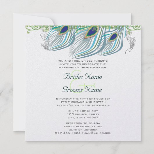 Invitation Peacock Vintage 3 plumes (Devant)