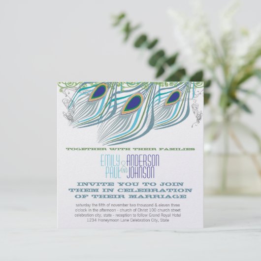 Invitation Peacock Vintage 3 plumes (Debout devant)