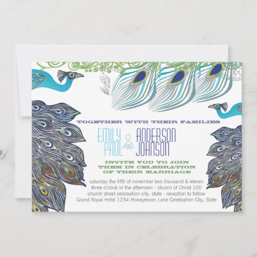 Invitation Peacock Vintage 3 plumes avec Peacock (Devant)