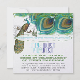 Invitation Peacock Vintage 4 Plumes avec Peacock
